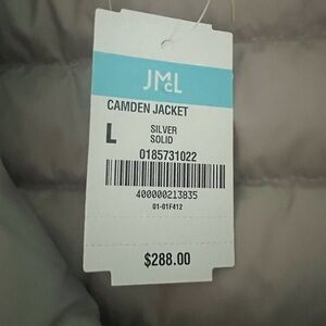 J McLaughlin Camden quilted jacket. Size Large/3/4 sleeves/silver solid
